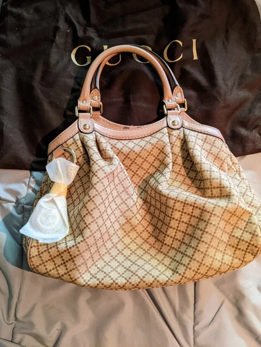 New Authentic Gucci Beige Diamante Medium Sukey Tote Canvas Leather Powder Pink